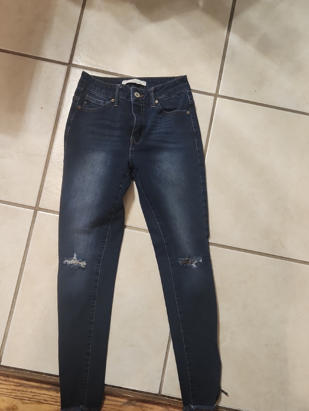 KanCan Dark Blue Skinny Jeans with Knee Rips